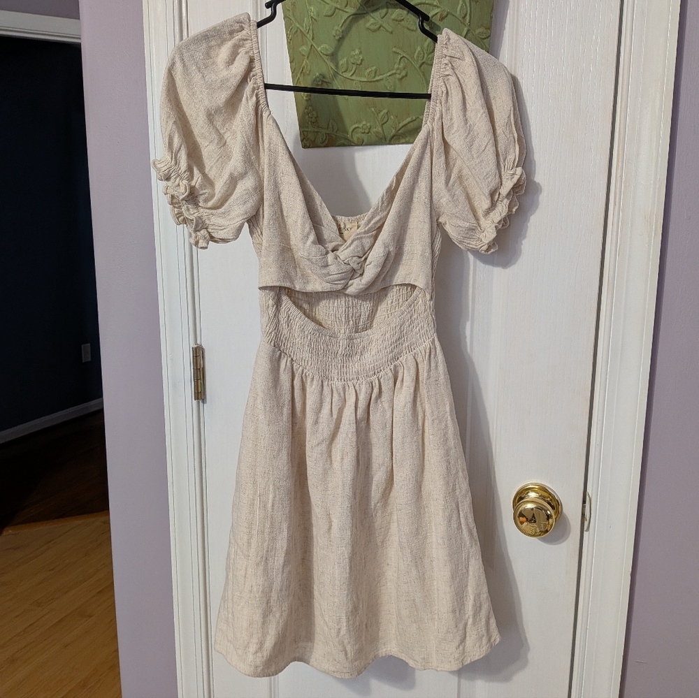 Elegant Cream Puff Sleeve Dress